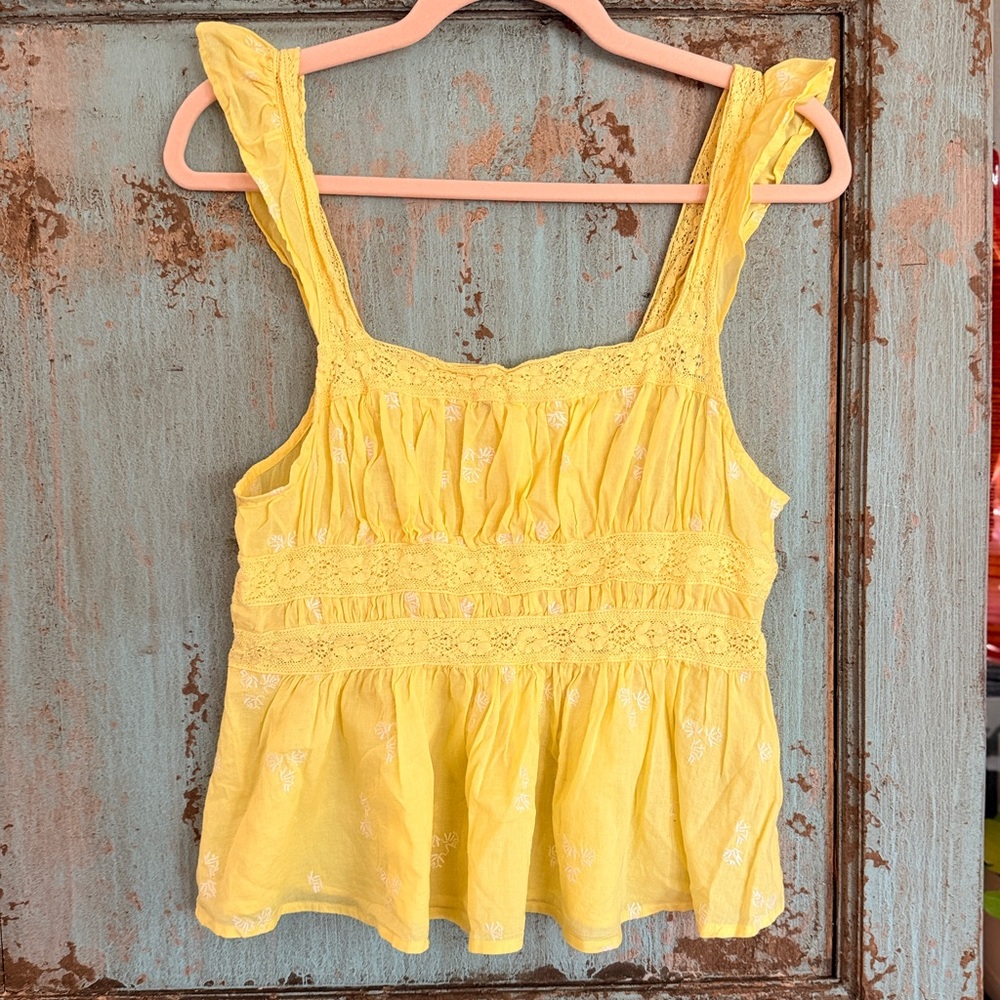 Free People Yellow Lace Trim Peplum Tank Top – Size M